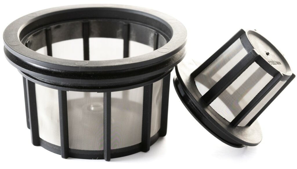 Molded filter with metal mesh insert. Precision Injection Molding Langley BC Canada